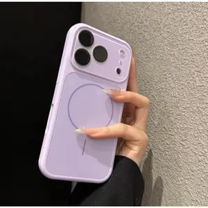 New Liquid Magnetic Large Window Shockproof Phone Case Cover Compatible with iP17promax 16 15 14 13 Pink Color