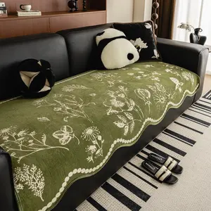 Floral Pattern Sofa Cover Non-slip Soft Tassel Design Sofa Blanket for Home Living Room Decor 1 Count