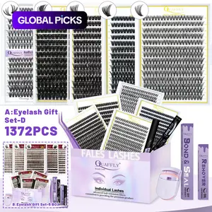 Mixed-Length False Eyelashes Eyelash Extensions Kit with Bond & Seal, Remover, Tweezers & Eyelash Curler, 1 Box Natural-Look, Self-Grafting Eyelash Clusters #GLOBAL PICKS