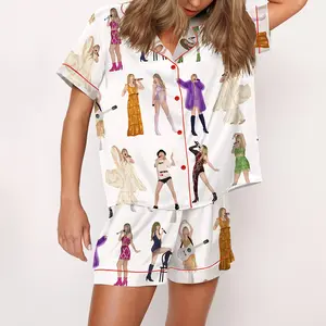 SHESHOW - The Eras Tour Film Pajama Set For Women Print Comfy Satin Sleepwear & Loungewear Pjs Printing Silky Top & Bottoms
