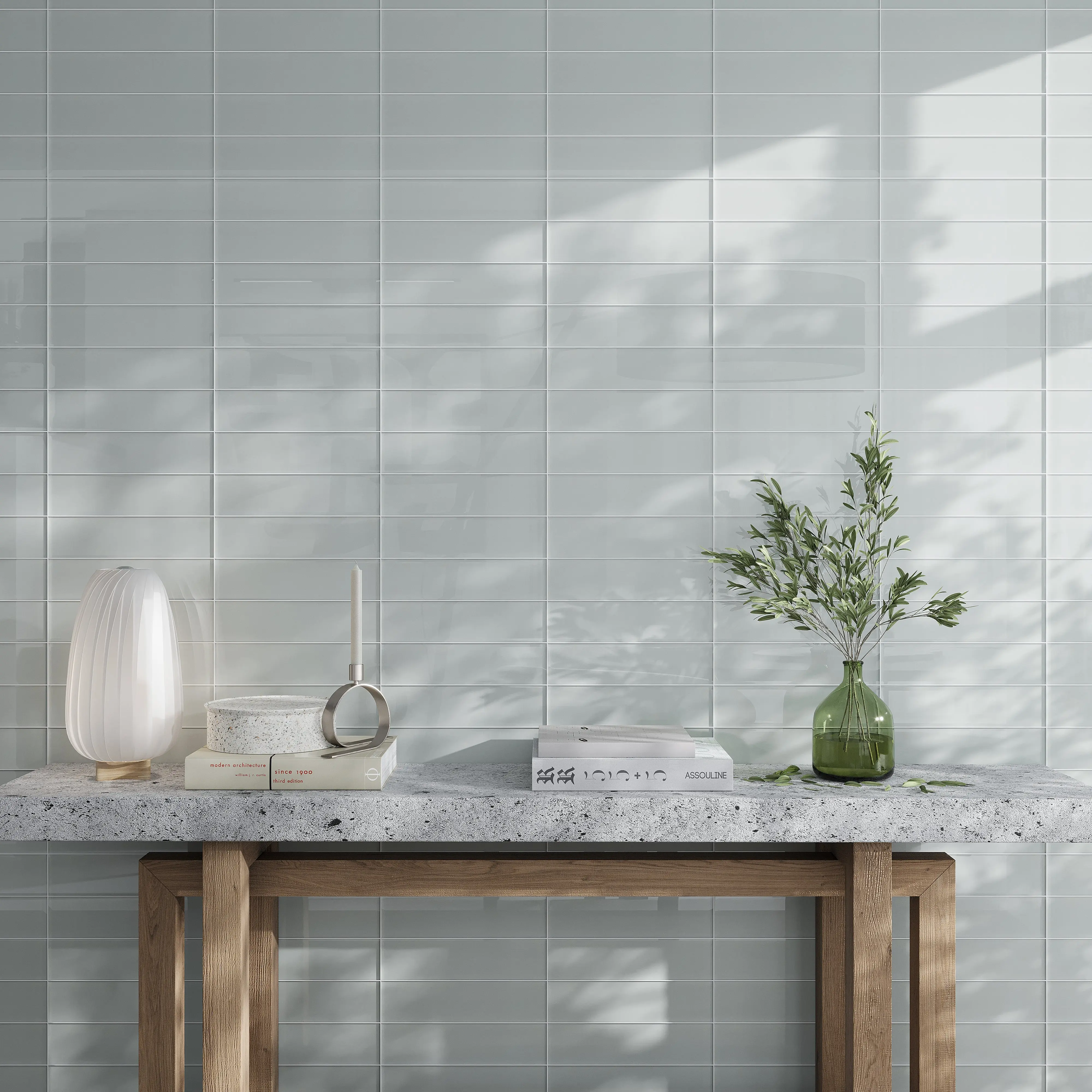 Gray 4x16 Subway Glossy Glass Tile (12 pack, 5.33 sq ft/case)