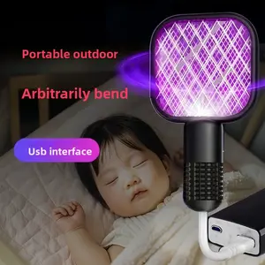 2026 NEW  Mini portable electric fly swatter/mosquito swatter, USB port, a must-have for baby's sleep, with mosquito-killing lamp, suitable for both indoor and outdoor use, includes a mosquito-attracting lamp.