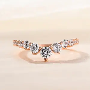 Effinny Rose Golden 0.5ct Stunning V Shaped Stacking Wedding Ring,5A Cubic Zirconia,Sterling Silver Jewelry Outdoorfun, Round Cut Rings