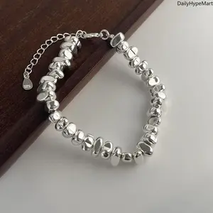 Vintage Handmade Stone Bead Pattern Bracelet Stainless Steel Elegant Minimalist Bangle Casual Fashion Accessory Anniversary Birthday Gift for Her