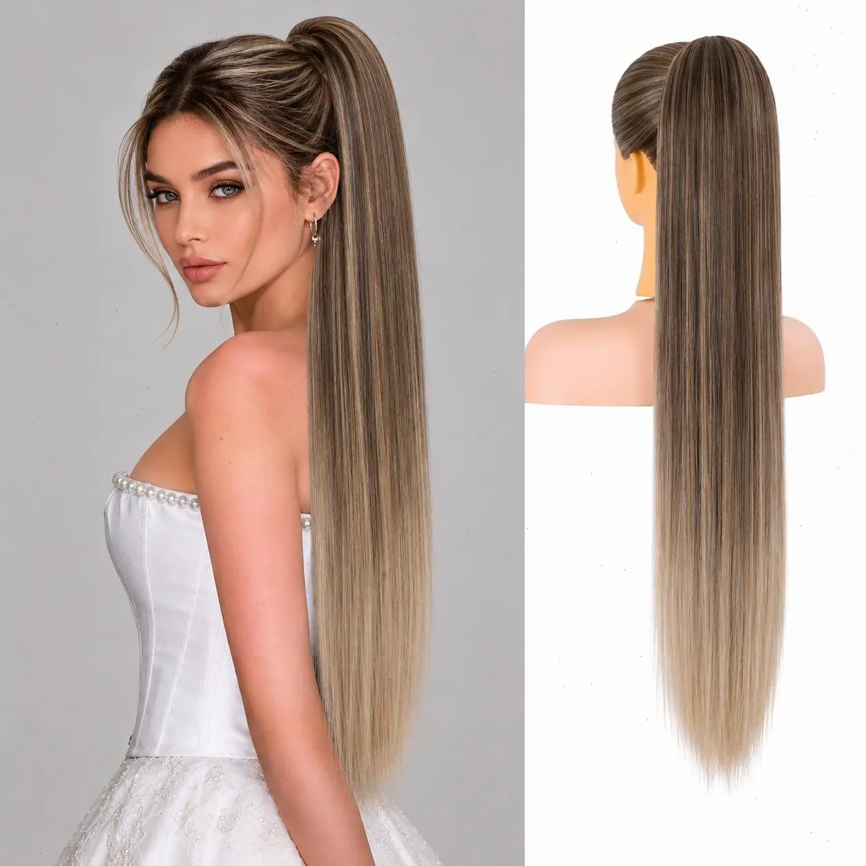 NOKOARI Women's 30" Silky Straight Claw Ponytail Extension, Heat-Friendly Synthetic Clip Hair Extensions, Natural Straight Look, Soft Texture, Easy-Wear for Daily & Wedding Ready Ponytail Hairstyles