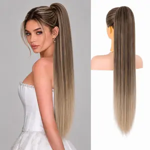 NOKOARI Women's 30" Straight Claw Ponytail Extension, Heat Friendly Synthetic Hair, Soft Texture, Natural Look, Easy-Wear for Daily Wear & Weddings