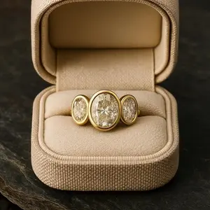 Oval-Cut Three-Stone Women's Ring — A Classic Three-Stone Arrangement, Bezel-Set Design, and Promise Ring; A Top Choice for Brides and an Ideal Valentine's Day Jewelry Gift. Solitaire Engagement Rings