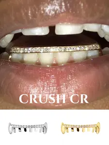 CRUSH CR Halloween Vampire Fangs Bottom Grillz Set for Men Women, Full CZ Pave Sharp Fang Bottom Teeth Design, Hypoallergenic Easy to Wear Remove, Perfect for Halloween Costumes, Anime Conventions, Vampire Themed Parties, Horror EventsCosplay Conventions