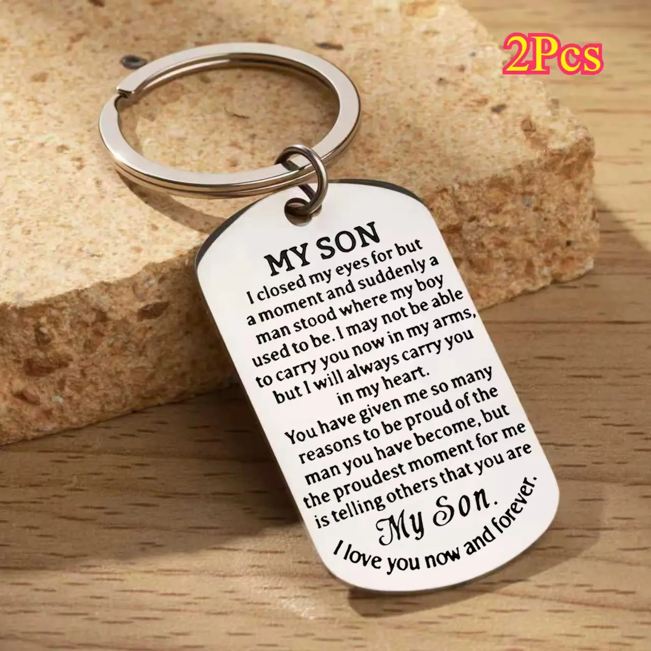 Stainless Steel Dog Tag Medallion Keychain - Rustproof Personalized Charm Keychain with Nameplate Engraving, Custom Designs, Inspirational Loving Message, Durable Keyring for Boys, Son Inspirational Gift Keepsake, Medallion Keychains, Custom Designs Keych