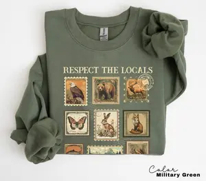 Respect The Local Wildlife Sweatshirt, Gift For Nature Lover, Animal Lover, Protect National Parks, Granola Girl, Postage Postal Stamp