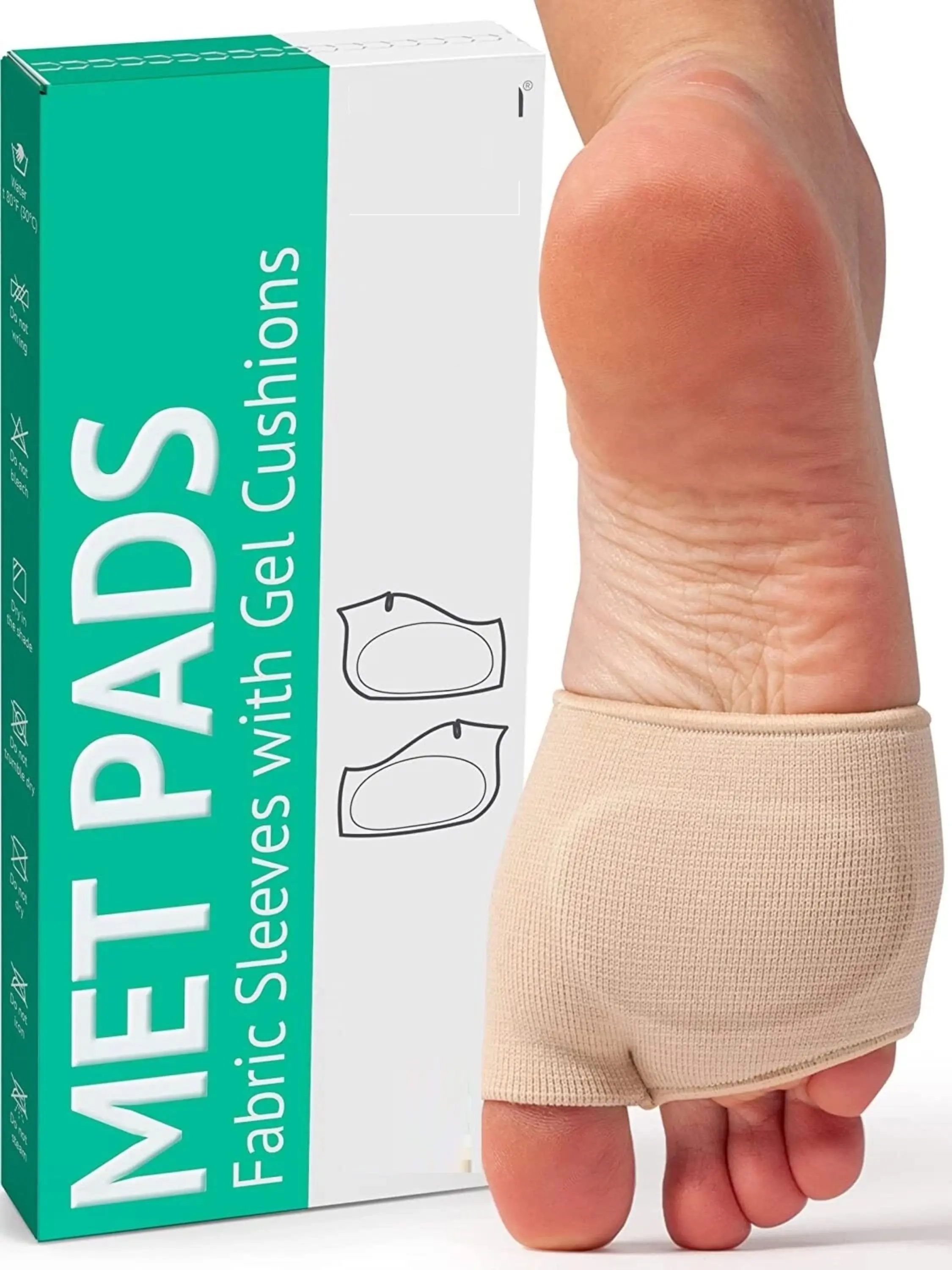 1Pair Metatarsal Pads for Men and Women - Ball of Foot Pain Relief Cushions for Sesamoiditis, Metatarsalgia, Morton's Neuroma - Fabric Sleeves with Gel Inserts, Shoe