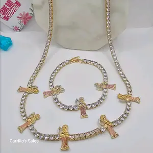 THE GRIM REAPER/ LA SANTA MUERTE fashion set chain with bracelet ICED style gold-plated