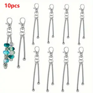 10 Pack Silvery Beadable Keychains |   3mm Large Hole Bead Keychain Blank Metal Beaded for Pendant Making Kit, Zinc Alloy, Brand: LINNO