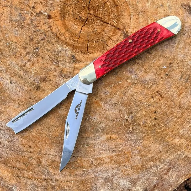 2-Blade Pocket Folding Knife, 4-in Classic Trapper Knife, Stainless Steel for Outdoor Bushcrafting
