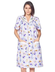 Casual Nights Womens Snap Front House Dress Short Sleeve Woven Housecoat Duster Lounger Robe, Floral Purple, X-Large
