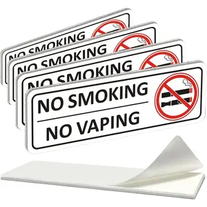 (4 Pack) Self-adhesive No  No Vaping Sign, 9" x 3" Durable  No  Signs for Business, No Vapor Sign with Symbols, for Indoor outdoor, House, Restaurants, Hotels (WHITE)
