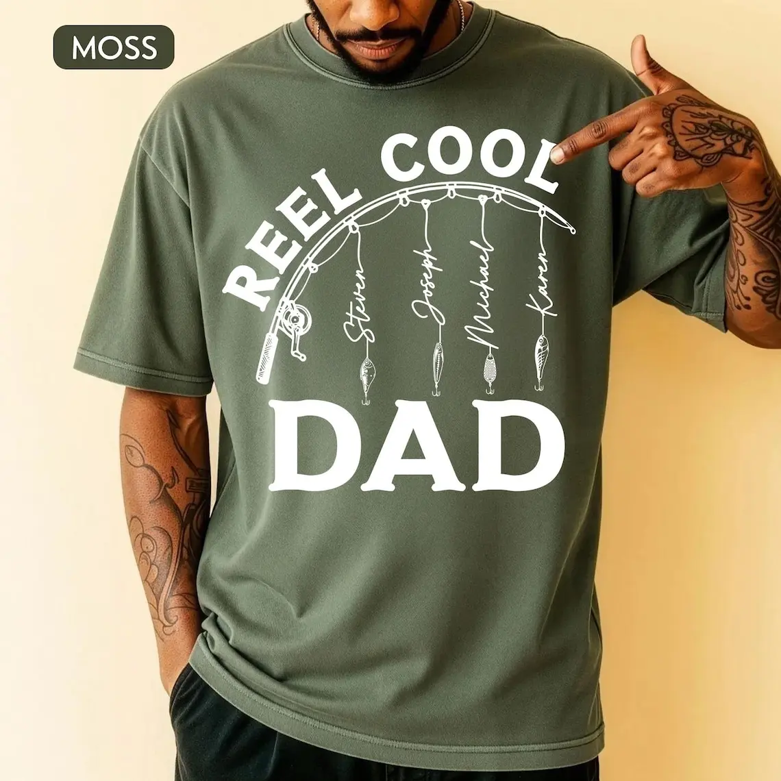 Men's Vintage Graphic Short-Sleeve Cotton Tee - Personalized Dad Fishing Top, Custom Name Fisherman Apparel, Father's Day Gift, Soft Smooth Fabric, True-To-Size Unisex Fit