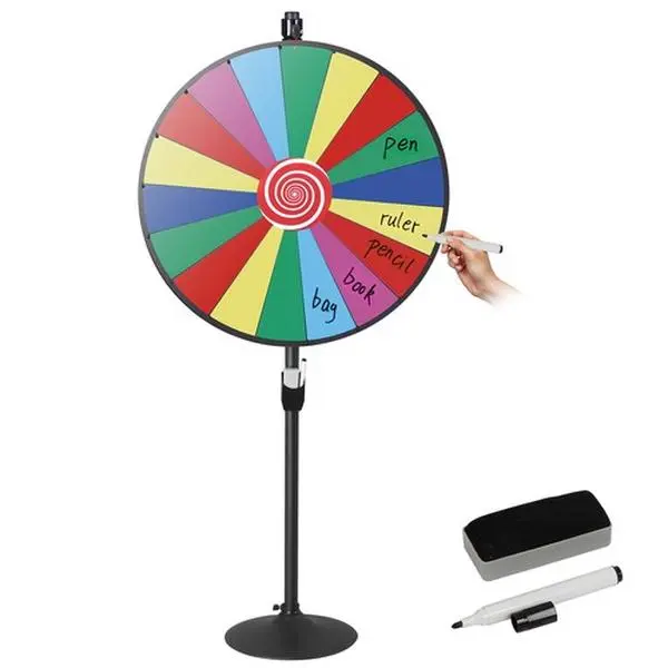 Zenstyle 36-Inch Round Manual Prize Wheel - 1x Prize Wheel with Evenly Distributed 18 Slots, Dual Adjustable Tabletop-Floor Stand, 1x Accessory Bag with Screws, Allen Wrench, Center Plate, 1 X Prize Wheel