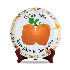 Cutest Little Pumpkin DIY Baby's First Halloween Ceramic Novelty Plates 8'' Bottom Butt Print Crafts Memory Keepsake Milestone Halloween Decor Gifts for Babies Toddler Craft