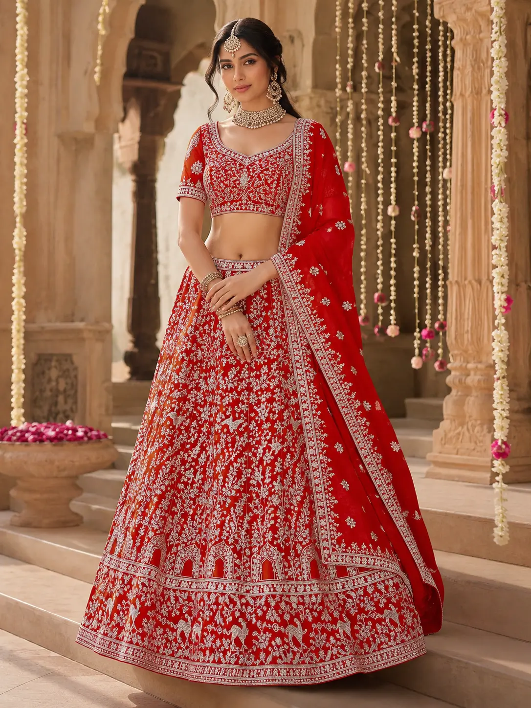 Women's Top Bridal Lehenga Choli Dress Set - Soft Net Fabric with Heavy Embroidery, Real Mirror Work, Unstitched Blouse, Matching Dupatta, Semi-Stitched up to 44" Waist, Lightweight Ethnic Bottom, Wedding Wear