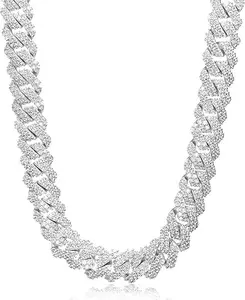 Long Hip-hop Cuban Link Chain for Men Women Miami Silver Iced Out Cuban Link Moissanite Chain Necklace Bling Diamond Rhinestone Mens Jewelry for Men