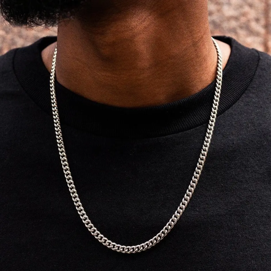 GLD 5mm Cuban Link Chain | 14k White Gold Plated 16-30" Lengths Classic Style Lifetime Guarantee - Perfect Gift