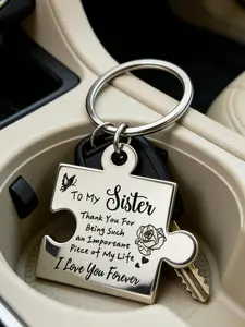 1PC Stainless Steel Keychain Pendant Gift for Sisters, Christmas Birthday Gift