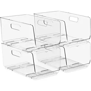 Stackable Open Front Storage Bins - Clear Pantry Organizer Bins for Kitchen Storage and Organization (Medium 4 Pack)