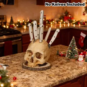 Skull Knife Holder for Kitchen Storage - No Knives Included, Skeleton Head Knife Block Holder, Horror Skull Halloween Decor, Small Knife Storage Rack, Gothic Party Table Decor (5.9IN)
