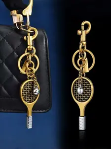 Vintage Copper Color Tennis Racket Bag Keychain, Backpack Hanging, Car Ornament, Y2K Sports Style Accessory, Perfect Gift for Girls