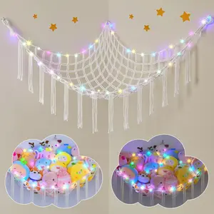 Stuffed Animals Hammock Net Toy Storage Organizer Stuffed Animals Storage Toy Holder Boho Macrame Hanging for Nursery Kids Girls Room Decor