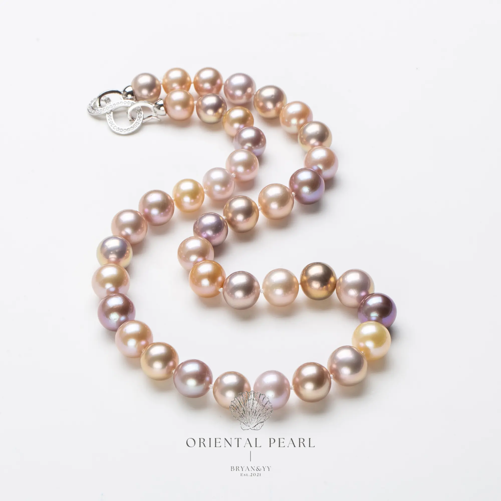 ED021-Aurora Rainbow | Multicolor Pearl Necklace, Freshwater Cultured 8–9 mm, Infinity Loop Closure, Adjustable 16–18 in, Gift Ready
