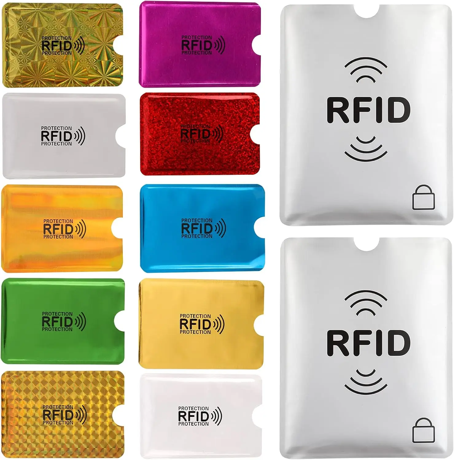 28 RFID Blocking Sleeves (24 Credit Card Protector Holders in 12 colors & 4 Passport Protectors), Identity Theft Protection Secure Sleeve for Credit Cards, Debit Card, 2pcs Clear Plastic Sleeve