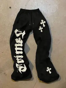 Men's Gothic Cross Graphic Flare Sweatpants - Y2K High Street Baggy Streetwear Flare Leg Trousers Casual Streetwear Trousers