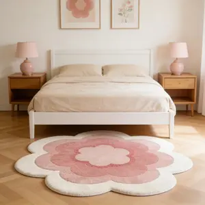 Cream ins style bedroom decoration carpet, yellow fluffy soft living room sofa carpet, flower bedside plush carpet, irregular shape home balcony non-slip floor mat, home washable carpet, Flower pattern rugs, Shag Area Rug