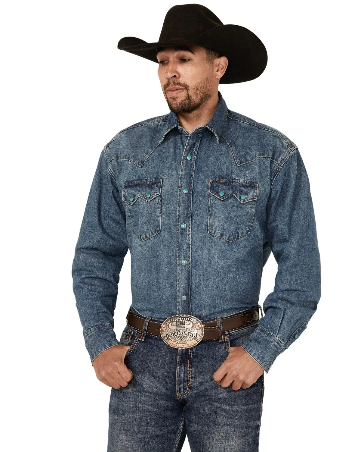 Stetson Men's Men'S Denim Long Sleeve Snap Western Shirt - 11-001-0465-0031 Bu