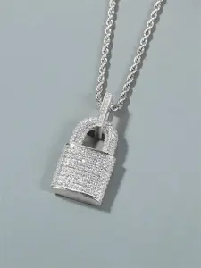 Hip Hop Rhinestone Decor Lock Pendant Necklace for Men,  Twist Design Clavicle Necklace As Birthday Gift, Casual Matching Jewelry for Party, Daily Clothing Decor