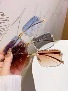 New Frameless Leopard Print Sunglasses for Women, Style Streetwear Trendy Eyewear, Fashionable Square Cut-Edge Sunnies