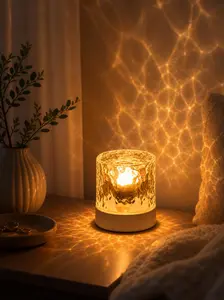 Water Ripple LED Night Light - Warm Glow Bedside Lamp, Romantic Aesthetic Room Decor, Ambient Decor Lighting, LED Atmosphere Lamp, Lights for Bedroom, Apartment Accessory