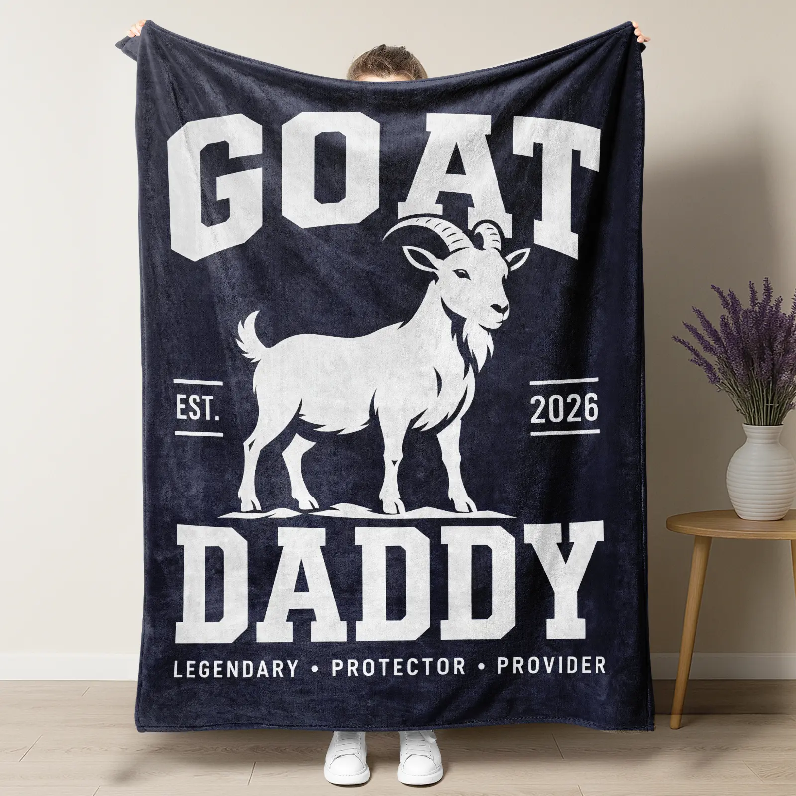 GOAT Daddy 2026 Blanket,'Legendary Protector Provider’ Father's Day Throw, Navy Blue Funny Goat Print Lightweight Blanket,Perfect Sentimental Gift for the Best Dad Ever