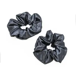 The Hair Diagram Silk Scrunchies Ties for Frizz & Breakage Prevention 2 per Pack Black Satin Hair Accessories 100% Natural Mulberry Silk 6 CM