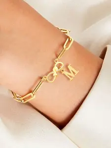 Women's Stainless Steel Letter Bracelet, Casual Style Zirconia Inlay Infinity Symbol Design, All-Season Fashion Accessory for Women, Initial Charm Bracelets