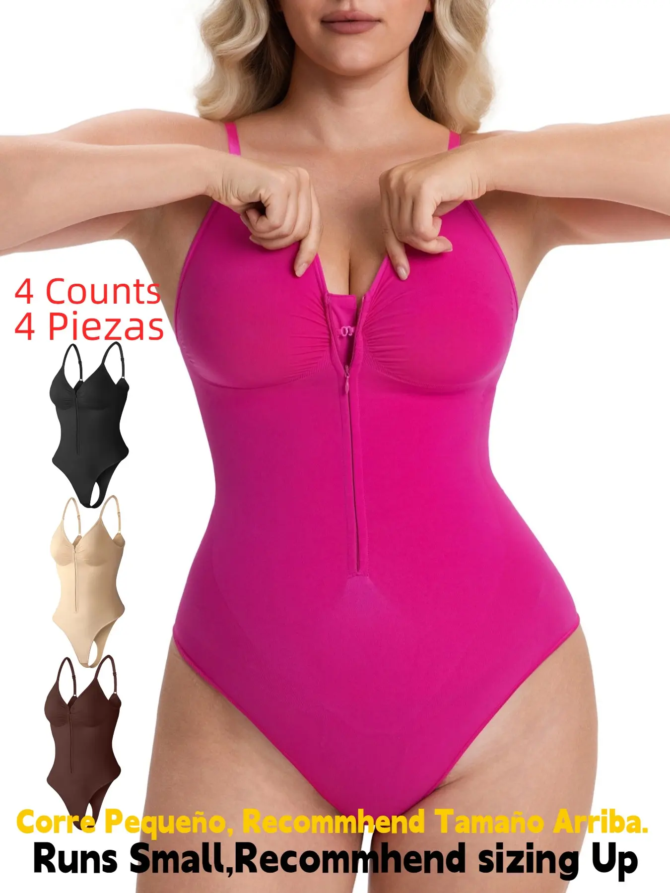 Women's Seamless Smooth Underwear Shapewear Bodysuit, Front Zipper Design, Tummy Control Thong Style, Everyday All Seasons Wearable, Comfortable Fit, Body Shaping Shapewear, Abdominal Control Shapewear, Body Shapers