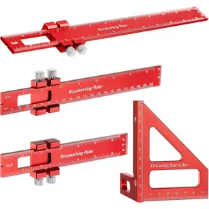 4 Pcs Woodworking Ruler, Metal Precision Pocket Rulers 12, 8, 6 Inch with 3D Multi Angle Measuring Ruler 45/90 Degree for Precision Measuring Marking Inch and Metric