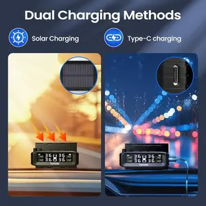 Tire Pressure Monitoring System, Wireless Solar TPMS with 4 External Sensors & 6 Alarm Modes, Colorful Display, Easy to Intall on Windshield, Ideal for RV Sedan SUV MPV Truck (0-87 PSI)
