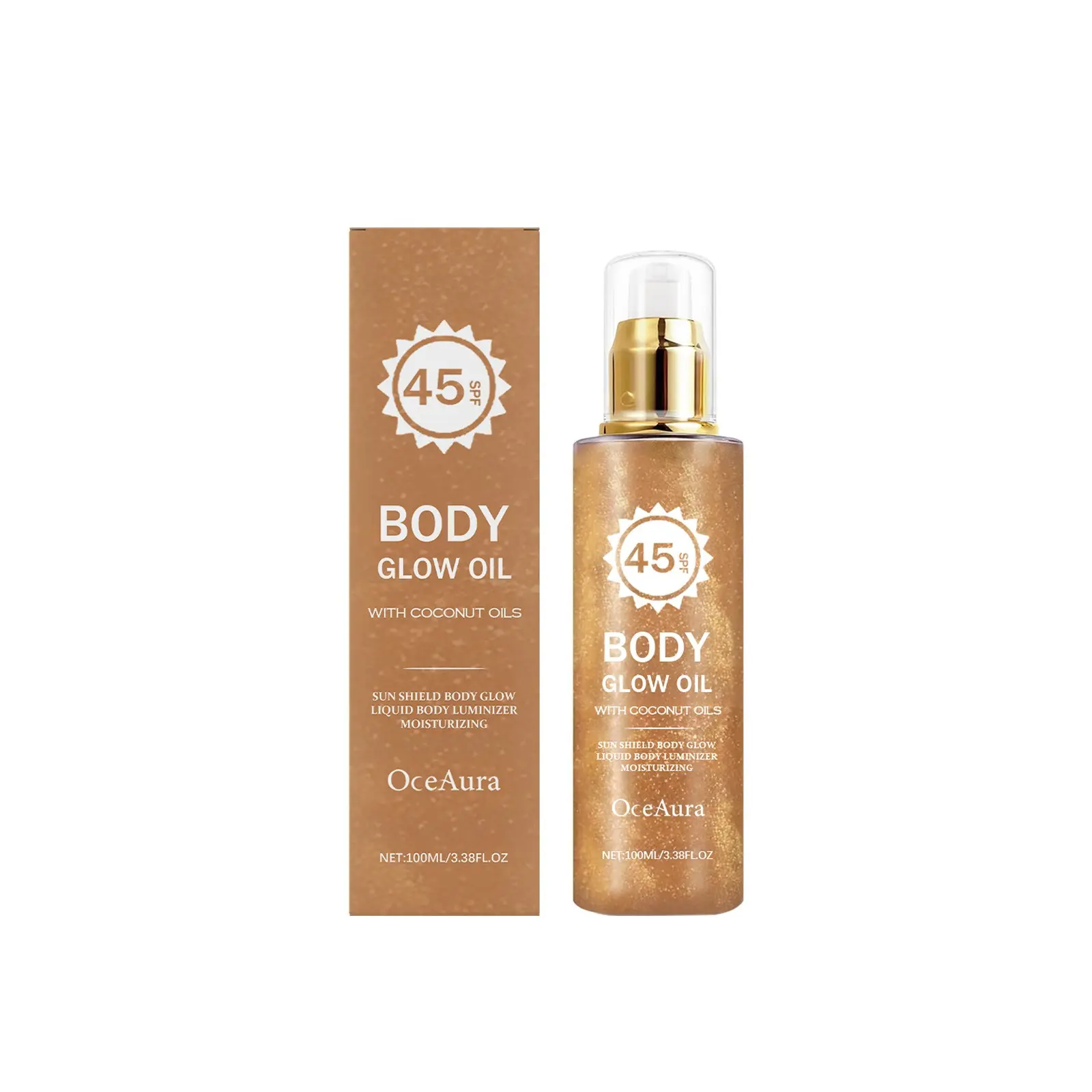 OceAura Coconut Shimmer Protective Body Oil, SPF Sun Protection, Sunscreen Body Oil, Hydrating Moisturizing Body Oils Non-Greasy Shiny Glow Skin Oil for Outdoor Beach Daily Care