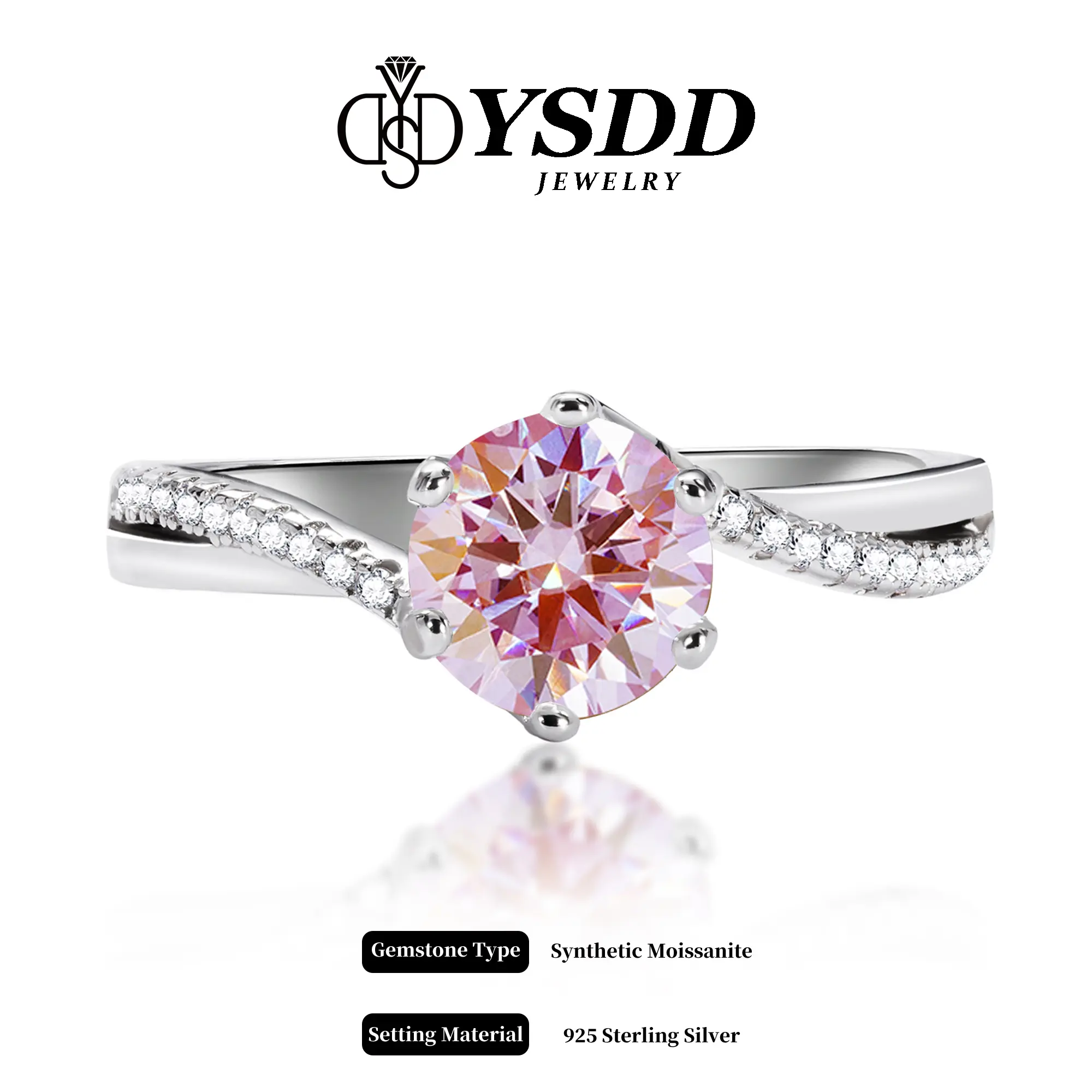 【#151】Elegant Bypass Sakura Pink Synthetic Moissanite Engagement Ring in 925 Sterling Silver 1Carat