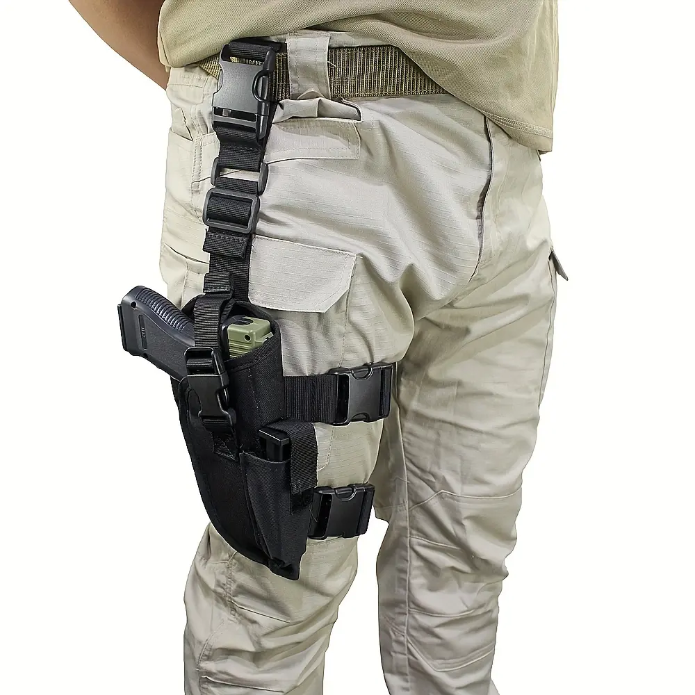 Classic Black Nylon Concealed Leg Holster for Right-Handed Gun, Adjustable Thigh Bag with Buckle Closure, Suitable for Halloween, Christmas, Concealed Holster