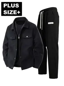 Fashion Men's Plus Size Casual Sports Jacket Top Outerwear, Simple Long Pants Set for Daily Outdoors Walking Exercise Unisex Sportswear Tracksuit Set