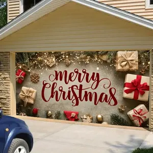 1pc 2D Flat Print Christmas Garage Decoration Curtain, Festive Atmosphere, Easy Installation, Home Holiday Decor, New Look Garages